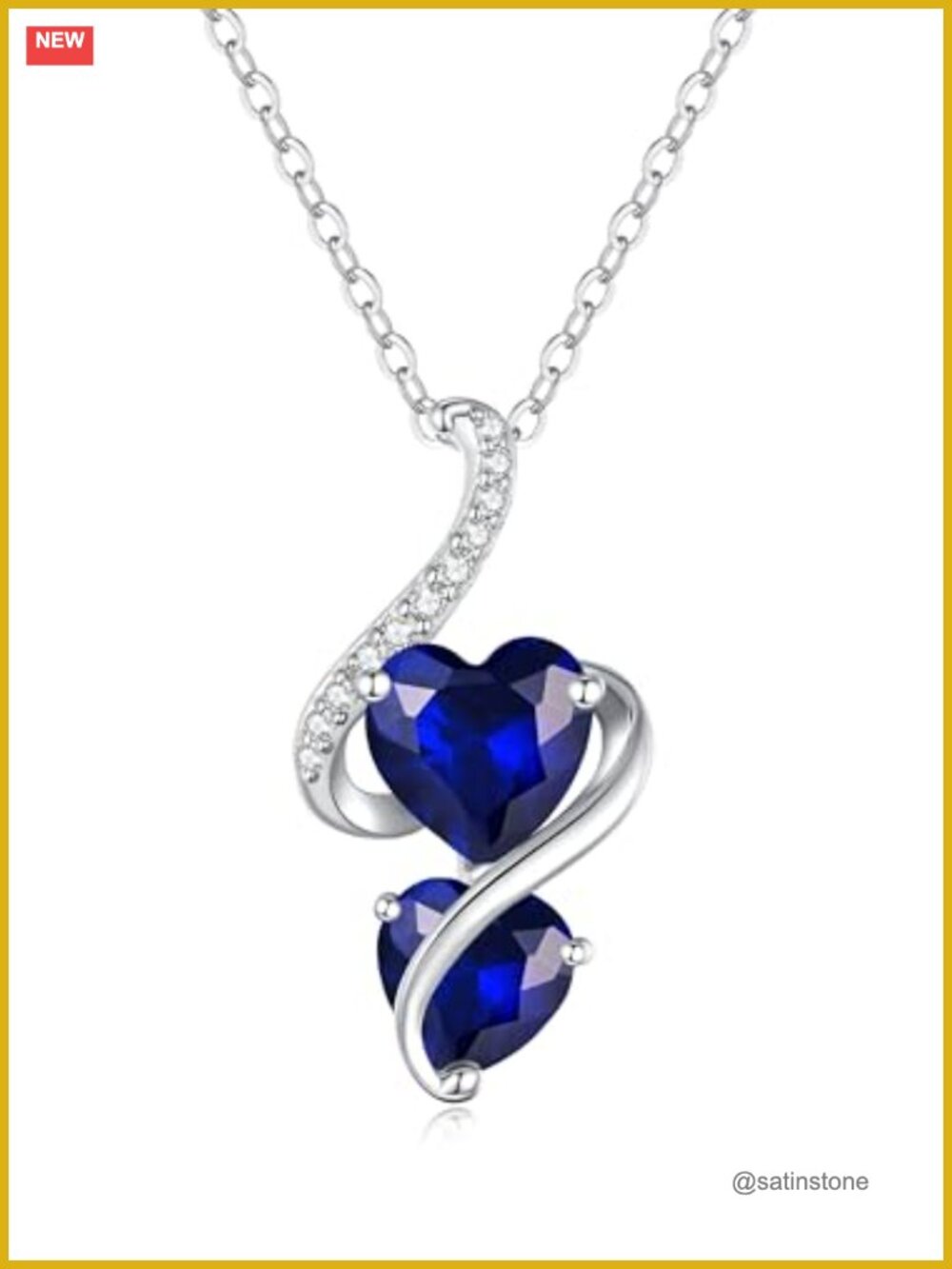 S925 Sterling Silver Double Heart Birthstone Necklace I Love U Gift for Her